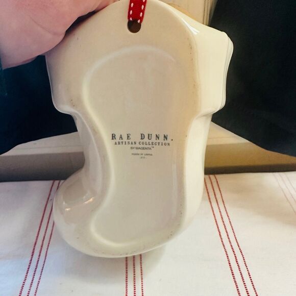 NEW Rae Dunn HOLLY Christmas Ceramic Wall Hanging Stocking Holiday Decor - Picture 5 of 7